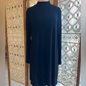 GAP Black Midi Mock Neck Ribbed Long Sleeve Dress